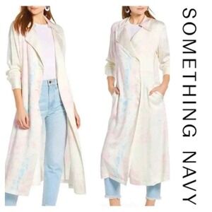 SOMETHING NAVY Spring Duster Runway Tie Dye Trench Size Small NWT